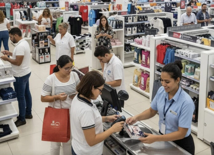 trabalhadora caixa farmácia