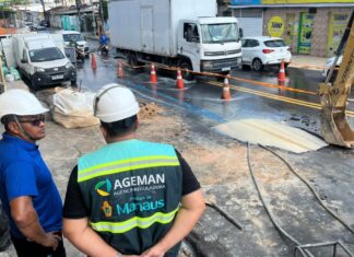 Ageman intensifica fiscalização após rompimento de rede em avenida recém-recapeada e notifica Águas de Manaus