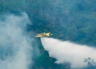 Aviões lançam mais de 10 mil litros de água contra queimadas no Amazonas